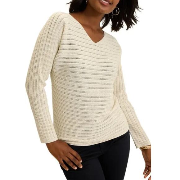 Tommy Bahama Women's Soft Gold Jewel Bay Sequin V-Neck Sweater Size M - Picture 1 of 9